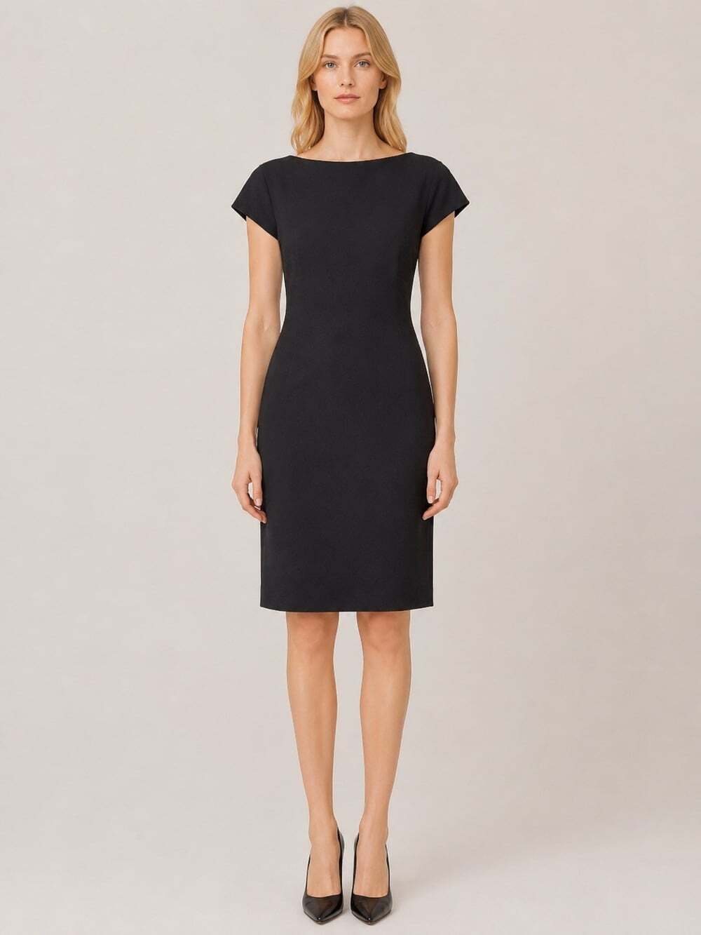 Hobbs London Leila Cap Sleeve Sheath Dress Navy Stretch Pique Seamed US 10 UK 14